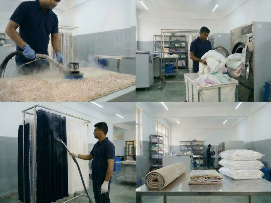 Carpet steam extraction and curtain steaming