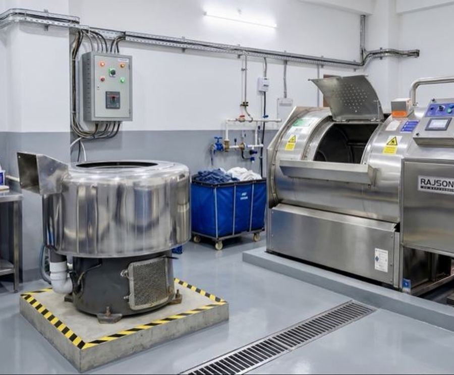 Heavy-duty industrial washer-extractor for factory uniforms and workwear